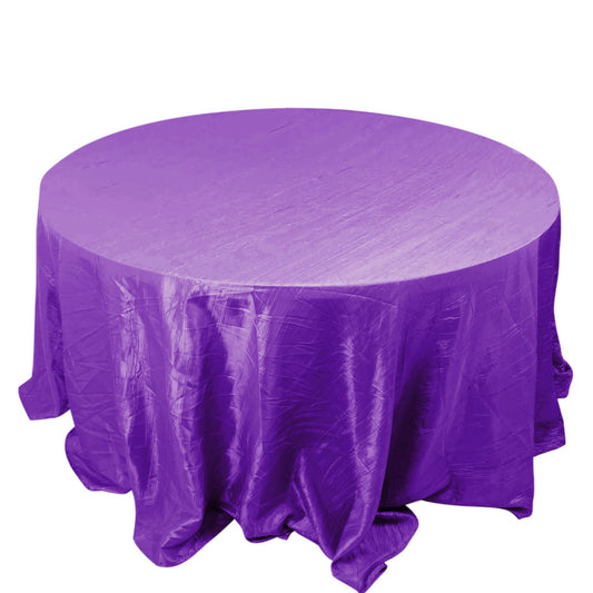 132" Purple Accordion Crinkle Taffeta Seamless Round Tablecloth